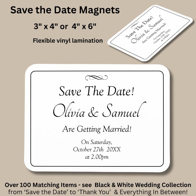 Ímã Save The Date - Black & White with Infinity Scroll (Criador carregado)