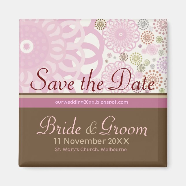 Imã Save the Date Gyroscopes Pink Brown Magnet (Frente)