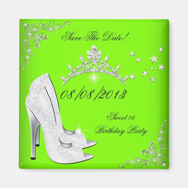 Imã Save The Date Lime Saltos Alto Sapato Tiara (Frente)