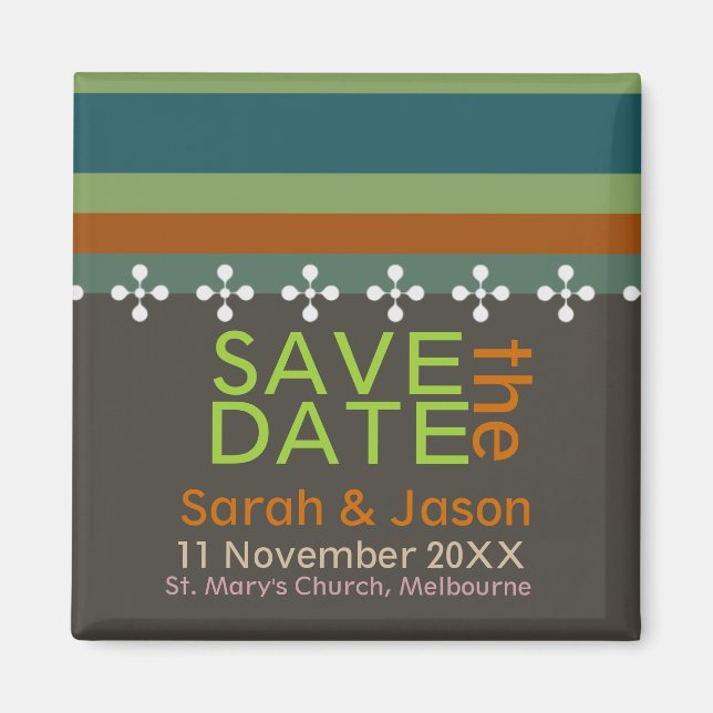 Imã Save the Date Modern Earth Stripes Magnet (Frente)