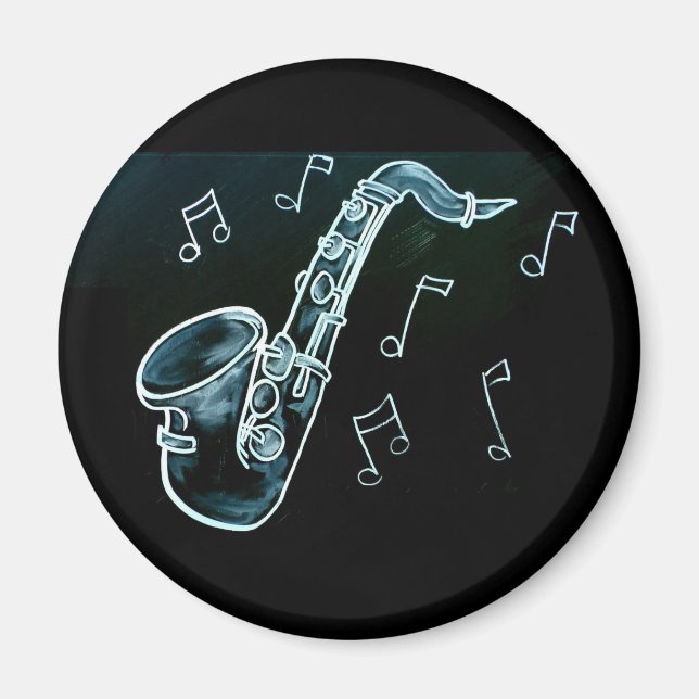 Imã Saxofone E Notas Musicais (Frente)