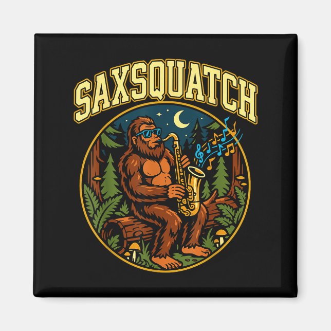 Imã Saxsquatch Bigfoot Saxophone Player Jazz Music Hum (Frente)