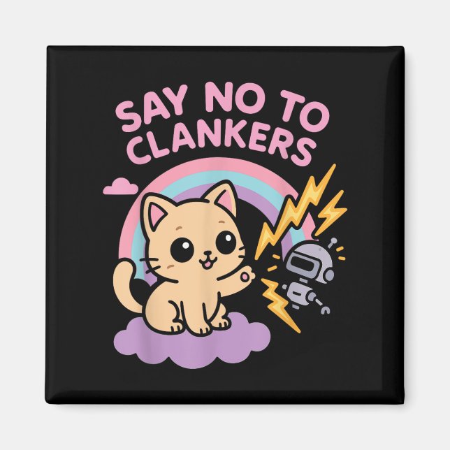 Imã Say No To Clankers Anti Ai Robots Cute Kitten Rain (Frente)