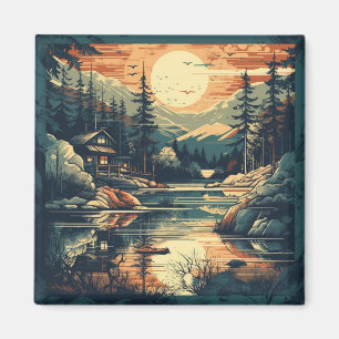 Imã Scandinávia Retro Art Mountain Home