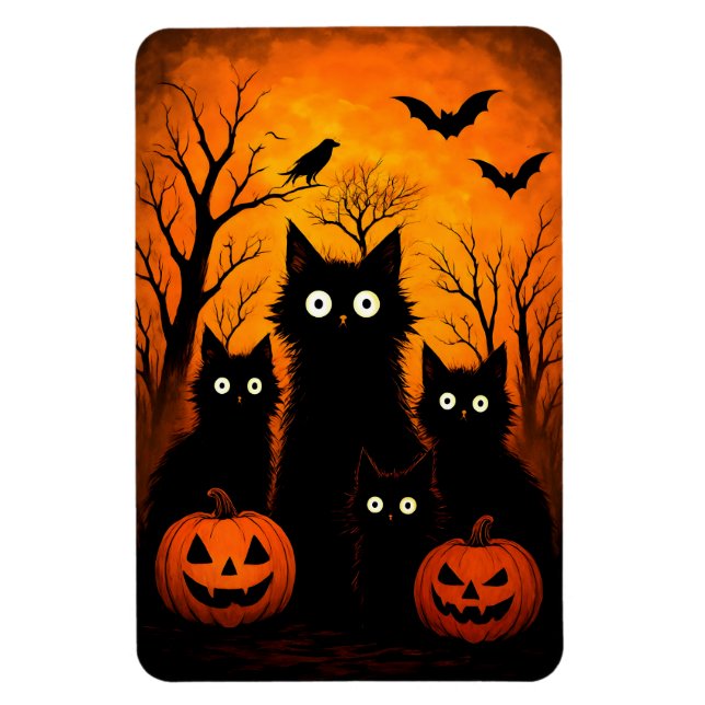 Ímã Scary Halloween Cats and Bats Design | Dark Horror (Vertical)