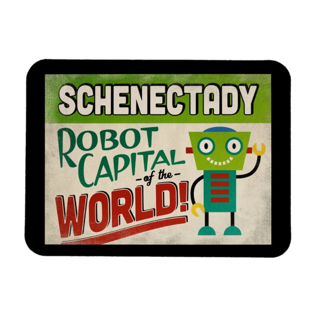 Ímã Schenectady New York Robot - Engraçado Vintage (Horizontal)