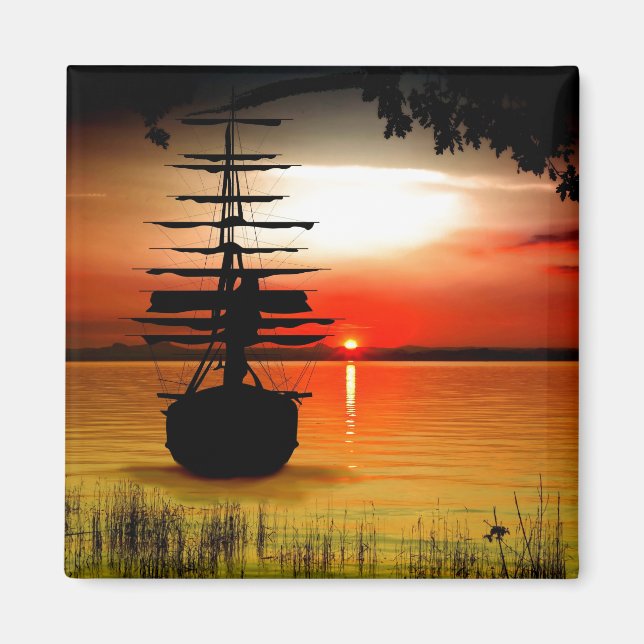 Imã Schiff bei Sonnenuntergang Magnet (Frente)