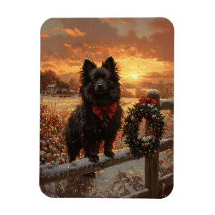 Ímã Schipperke Dog Rustic Winter Sunset