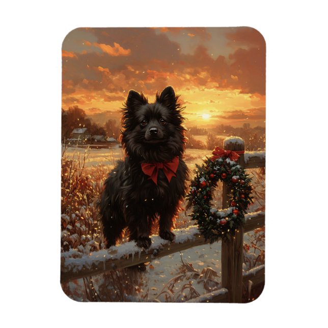 Ímã Schipperke Dog Rustic Winter Sunset (Vertical)