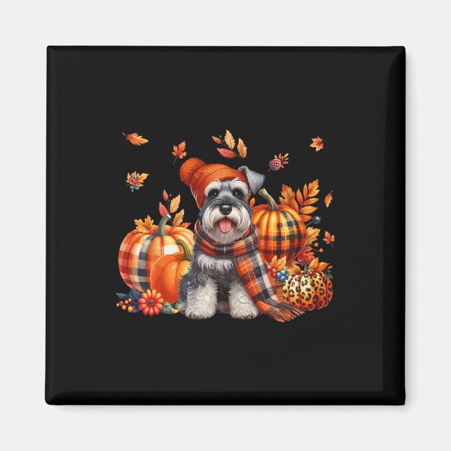 Imã Schnauzer Ação de Graças Leopard Pumpkins Queda (Frente)