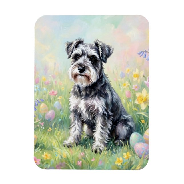 Ímã Schnauzer Caprichoso com Ovos de Páscoa Flexível (Vertical)