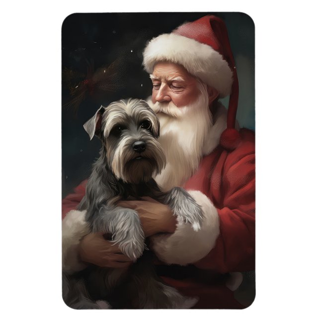 Ímã Schnauzer Com Papai Noel Natal Festivo (Vertical)