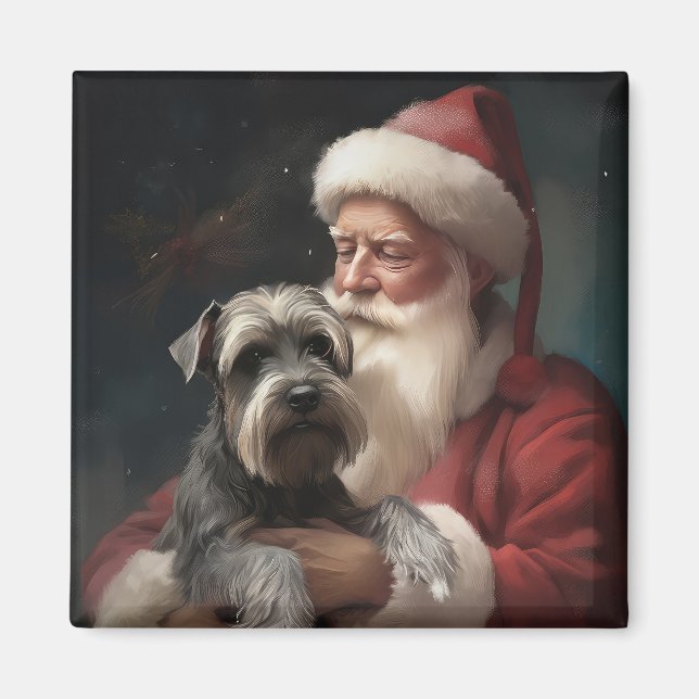 Imã Schnauzer Com Papai Noel Natal Festivo (Frente)