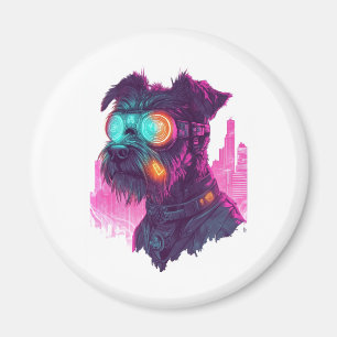 Imã Schnauzer Cyberpunk � Cão Neon Futurista