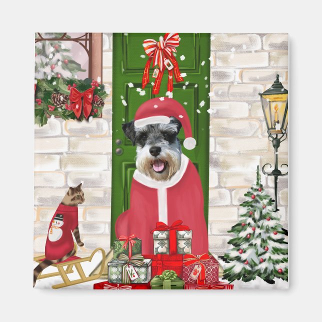 Imã Schnauzer Dog Christmas (Frente)