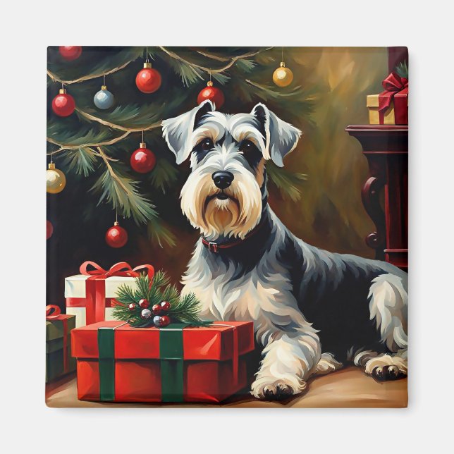 Imã Schnauzer Dog Christmas (Frente)