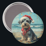 Imã Schnauzer Dog Christmas Vintage Beach<br><div class="desc">Traga o calor dos feriados para a costa com esta charmosa design inspirada na vintagem, que apresenta um cão festivo sentado numa praia serena. Com um clássico toque de feriado de tons nostálgicos e vibrações costeiras, esta trabalho de arte captura a magia do Natal pelo mar. Perfeito para espalhar alegria...</div>