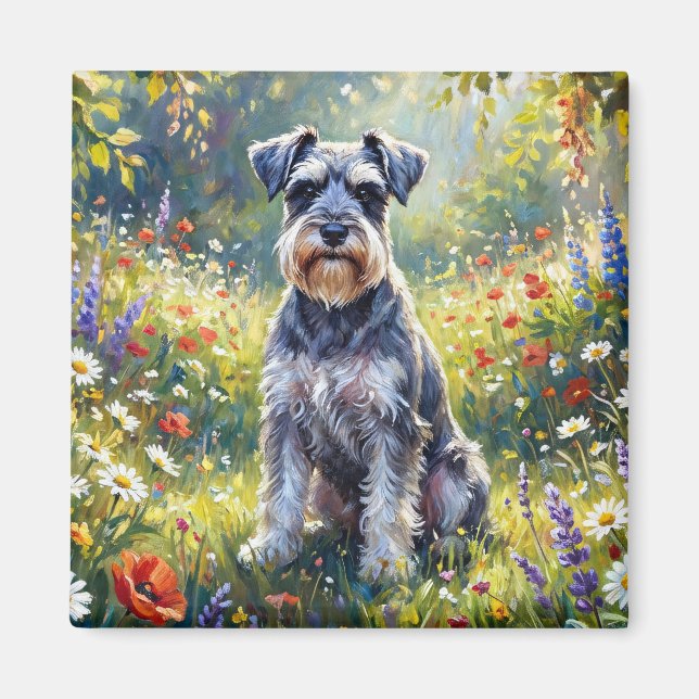Imã Schnauzer em Prado de Flores Silvestres (Frente)