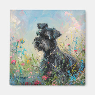 Imã Schnauzer - Flores Selvagens Coloridas