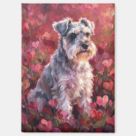 Imã Schnauzer Flores Silvestres em Forma de Coração