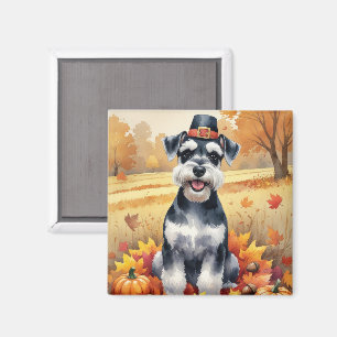 Imã Schnauzer No Outono Deixa Arte De Ação De Graças