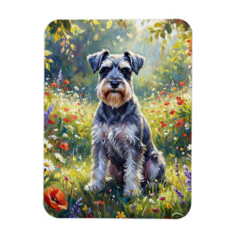 Ímã Schnauzer no Prado de Flores Silvestres Flexível