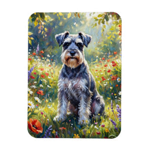 Ímã Schnauzer no Prado de Flores Silvestres Flexível