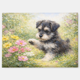 Imã Schnauzer Puppy Springtime Flowers