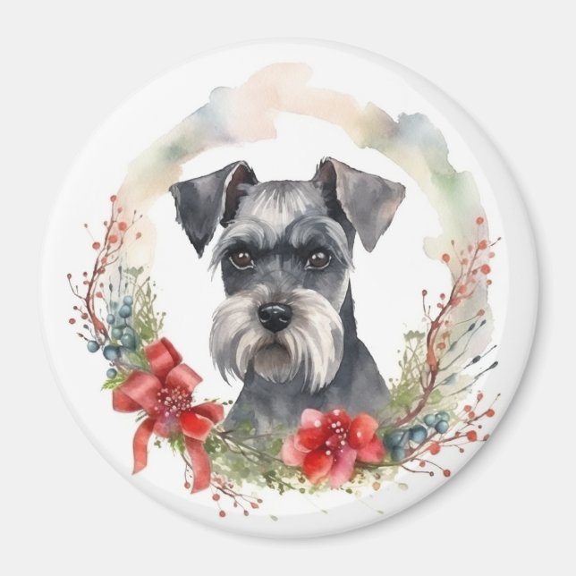 Imã Schnauzer Wreath Festivo Pup (Frente)
