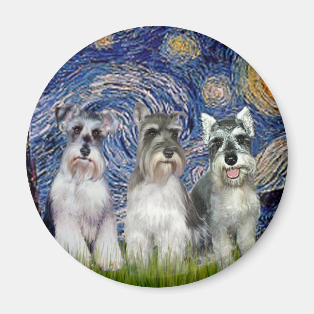Imã Schnauzers (três) - Noite Estrelada (Frente)