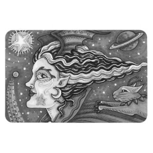 ÍMÃ SCI FI SPACE WITCH & COMET CAT HUMOROUS HALLOWEEN