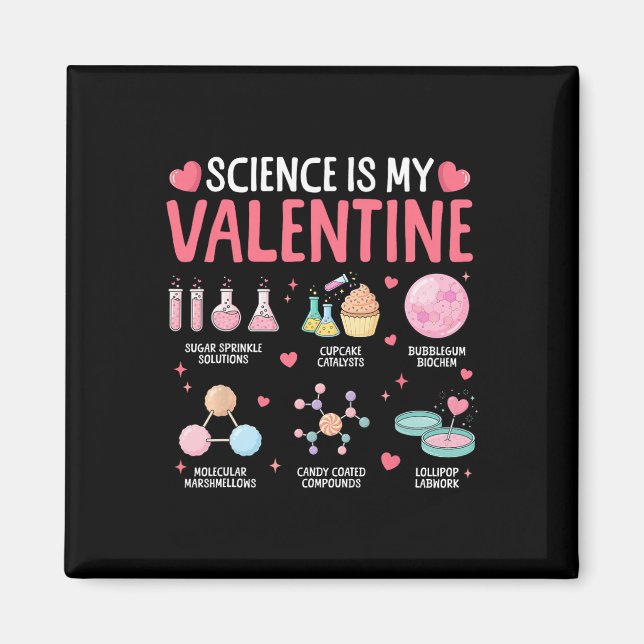 Imã Science Is My Valentine Stem Love Chemistry Hearts (Frente)