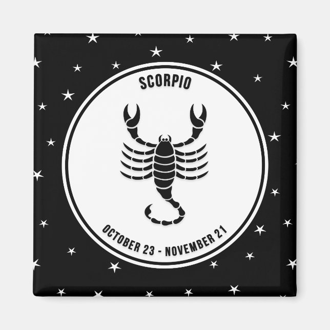 Imã Scorpio - Sinal Zodiac, Imagem Preta e Branca (Frente)