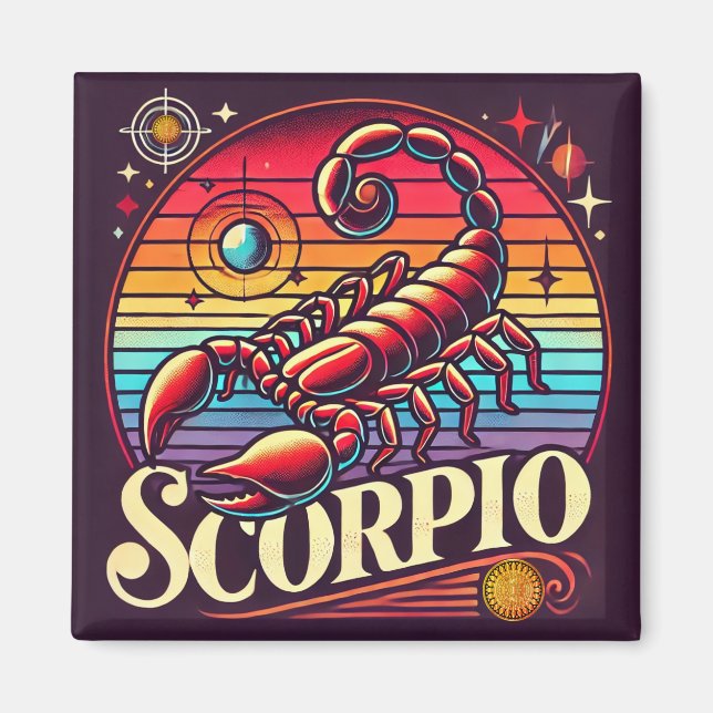 Imã Scorpio Zodiac - Retro de Magnet Quadrado (Frente)