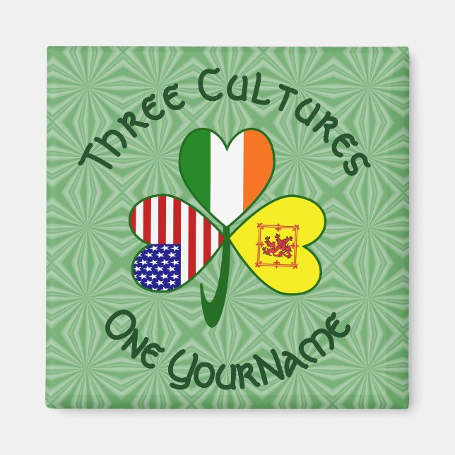 Imã Scotland Rampant USA Ireland Flags Shamrock Name (Frente)