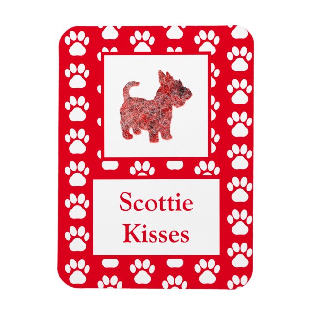 Ímã Scottie Dog Kisses Silhout na Grelha Vermelha Cuta (Vertical)