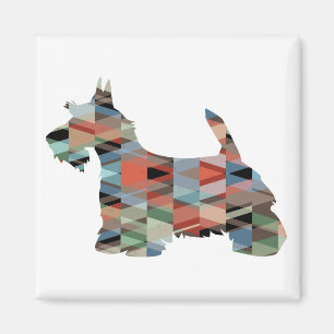 Imã Scottie Terrier Gemetric Pattern Silhouette Xadrez