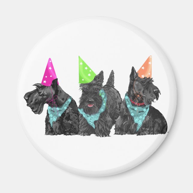 Imã Scotties de celebração em chapéus de festa (Frente)