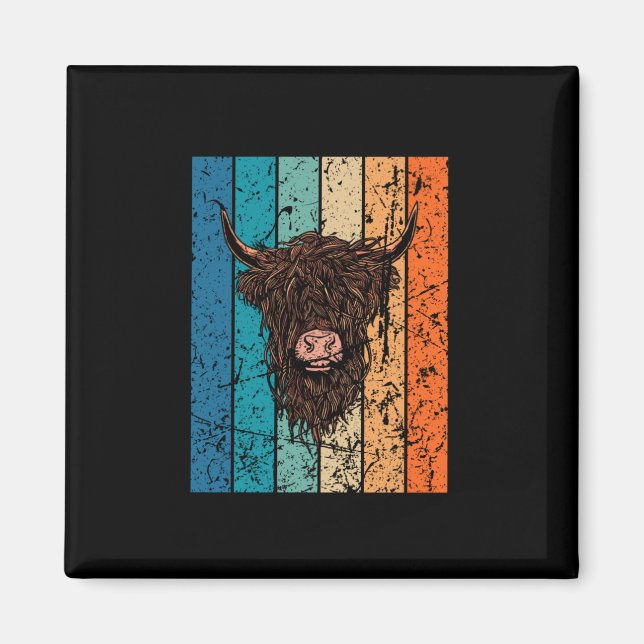 Imã Scottish Highland Cow Retro (Frente)