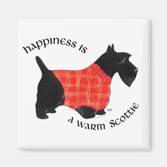 Imã Scottish Terrier in Red Plaid Sweater (Frente)