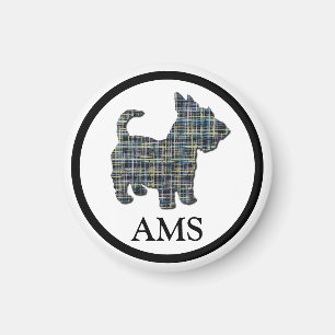 Imã Scottish Terrier Scottie Dog Silhouket Y&B Grid
