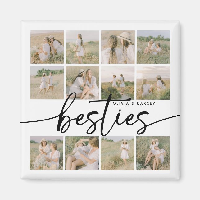 Imã Script Besties Photo Collage Personalized (Frente)