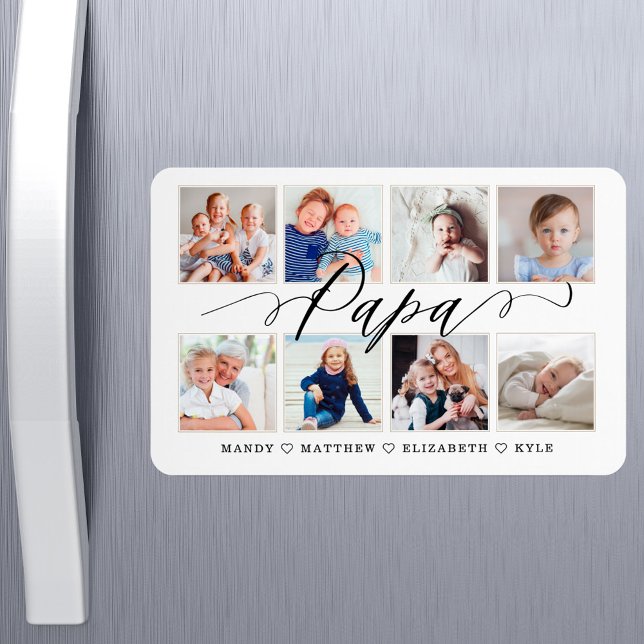 Ímã Script de Papa Moderno | Colagem de Fotografias de (Modern Papa Script | Grandchildren Photo Collage Magnet)