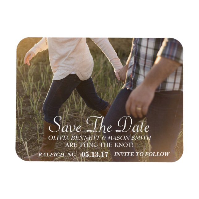 Ímã Script Elegante | Imã salve a data de Fotografias  (Horizontal)