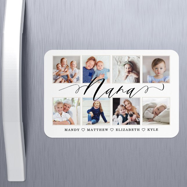 Ímã Script Nana Moderno | Colagem de Fotografias de Ne (Modern Nana Script | Grandchildren Photo Collage Magnet)