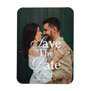 Ímã Script Retro Elegante Foto Casamento Save The Date