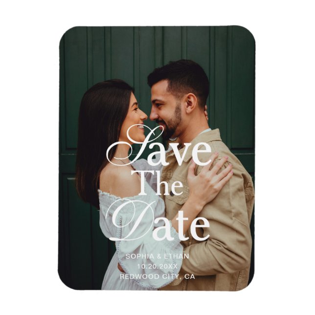 Ímã Script Retro Elegante Foto Casamento Save The Date (Vertical)