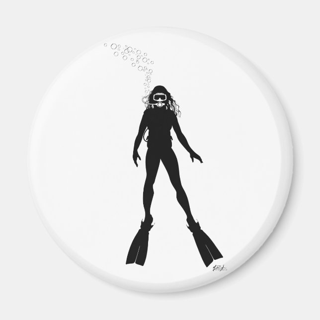 Imã Scuba Diver Silhouette (Mulher) (Frente)