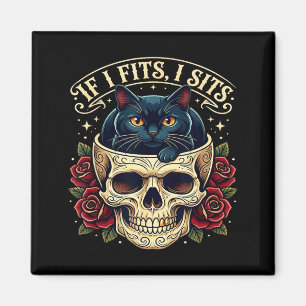 Imã Se cabe senta caveira de gato preto gótico humor n