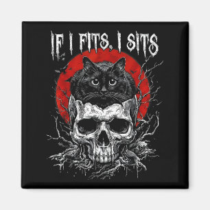 Imã Se couber eu sento caveira de gato preto humor neg